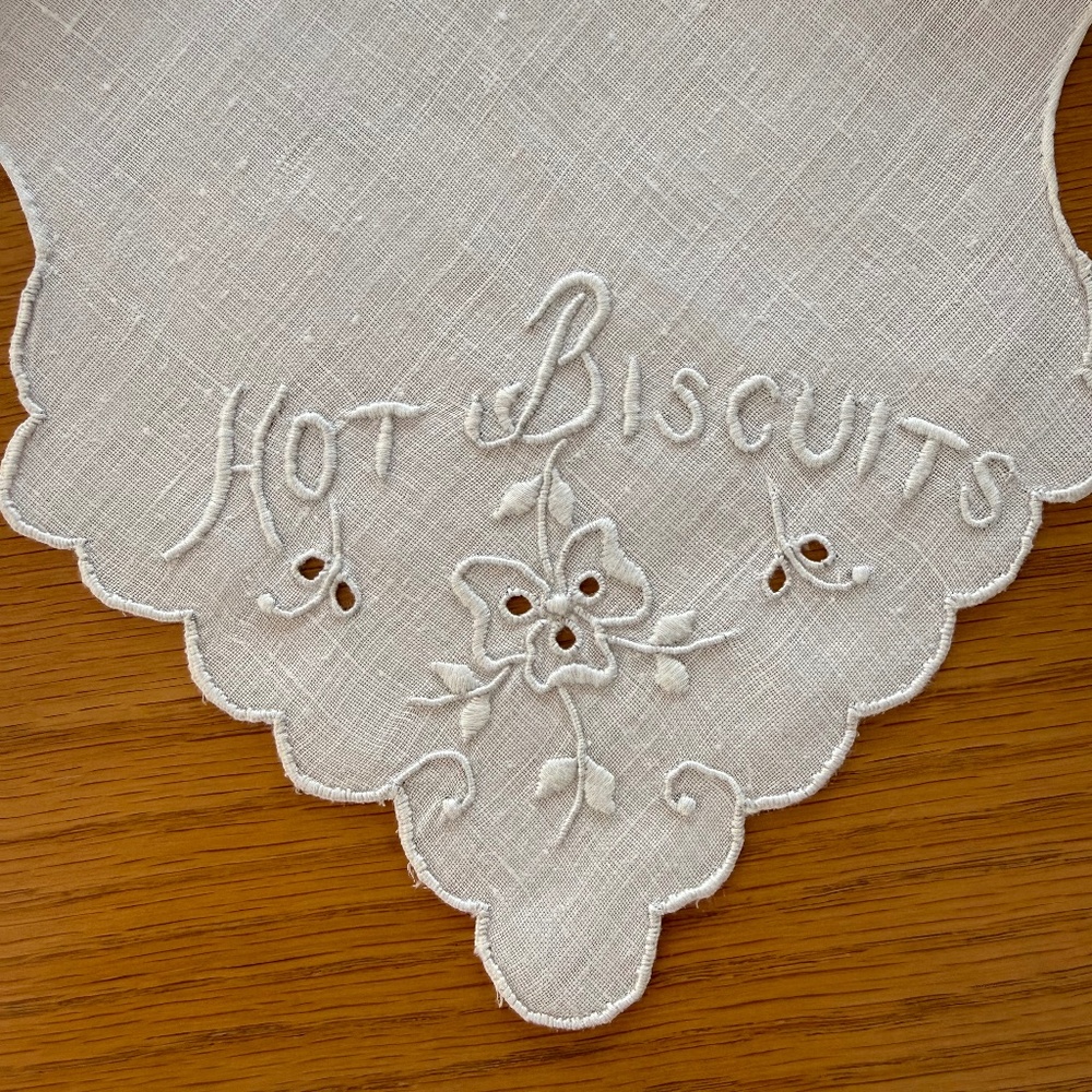 2 HAND EMBROIDERED BREAD BASKET LINERS